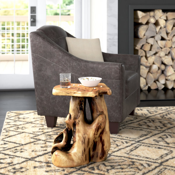 Foundry Select Gerrity 19'' Tall Solid Wood Tree Stump End Table